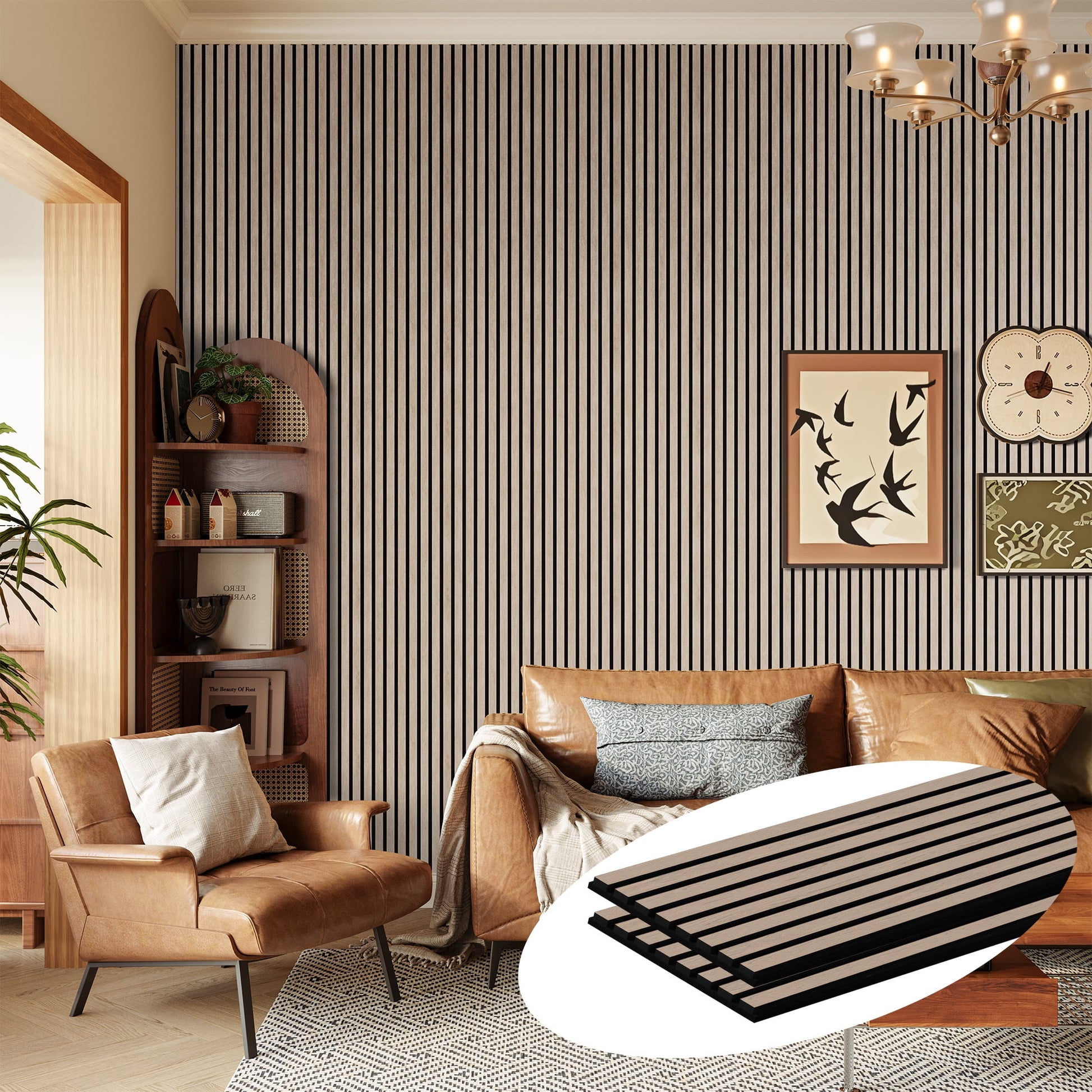 Easy4Home 2Pcs 106"x20.5" Wood Slat Acoustic Wall Panels, 3D Fluted Soundproof Decorative Panels for Interior Walls, Walnut