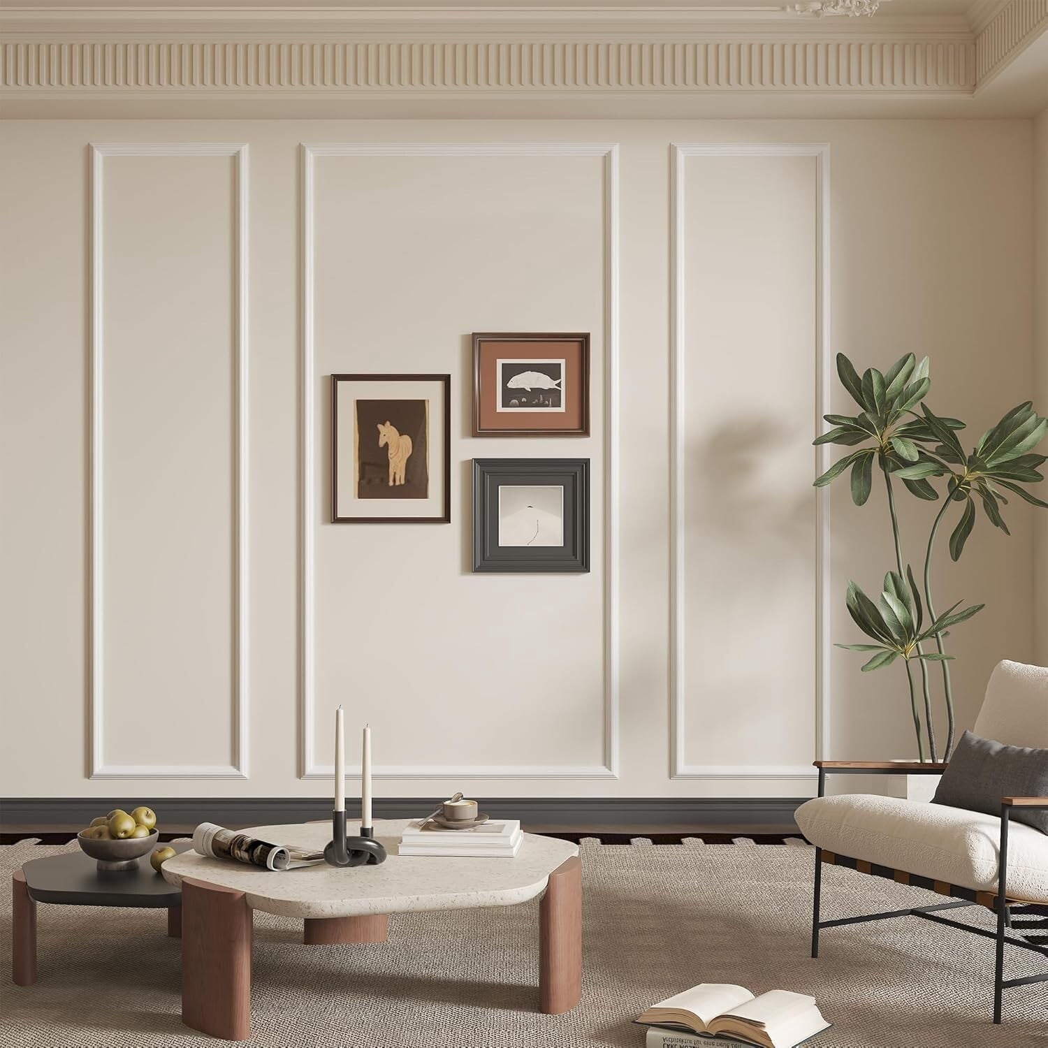 Easy4Home 3-Set Wall Molding Kit Pre-Cut Ready to Assemble Wainscoting Panels for Interior Wall Decor