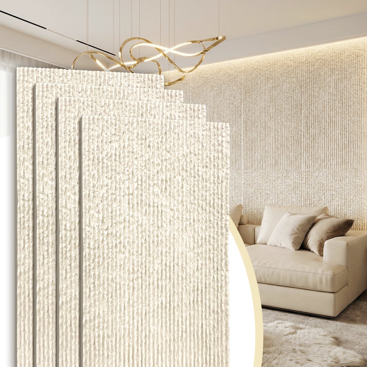 Easy4Home 4Pcs 48"x24" 3D Faux Stone Wall Panels Imitation Decorative Wall Tiles for Interior Wall Decor, Ivory White