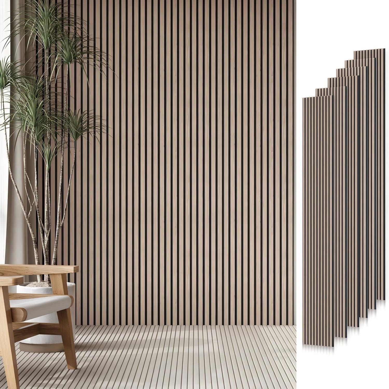 Easy4Home 6-Piece Wood Soundproof Wall Panels 94" x 7.9" Soundproof Wall Panels, Walnut