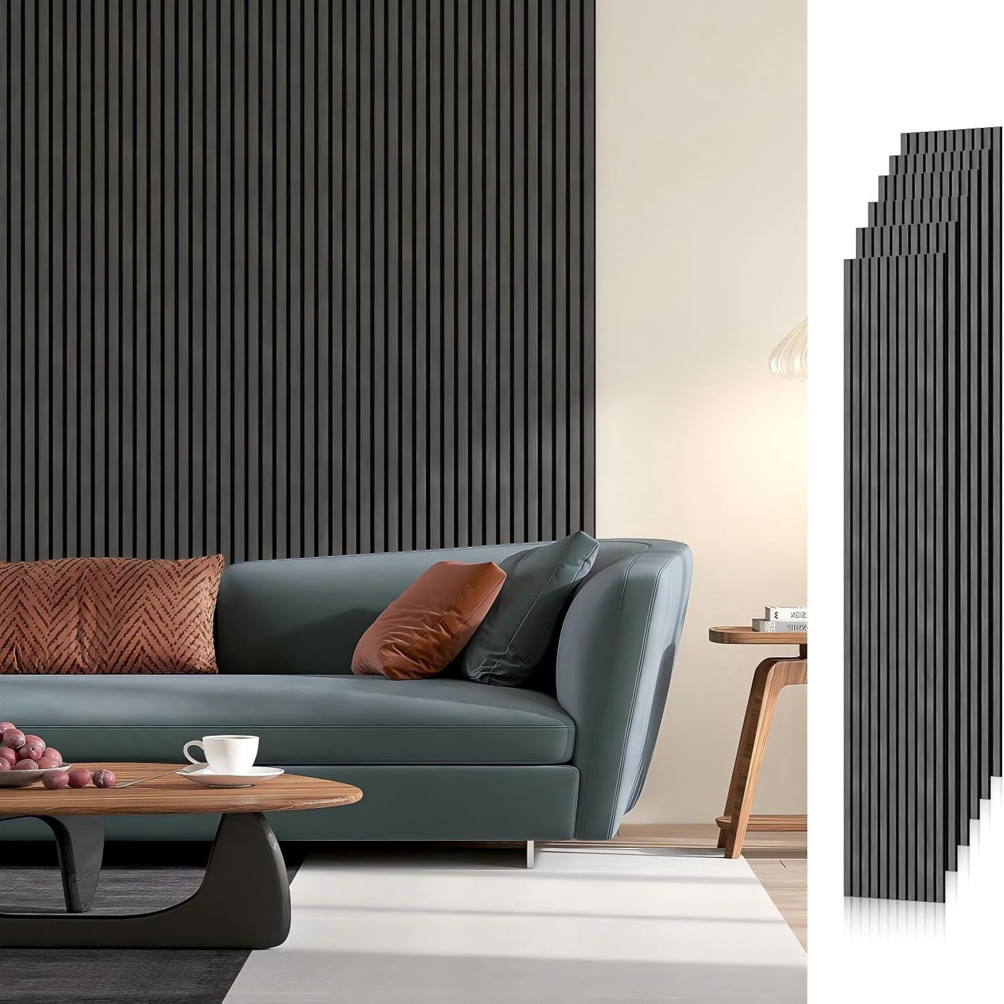 Easy4Home 6Pcs Wood Soundproof Wall Panels 94" x 7.9" Wood Slat Acoustic Panels,Dark Gray
