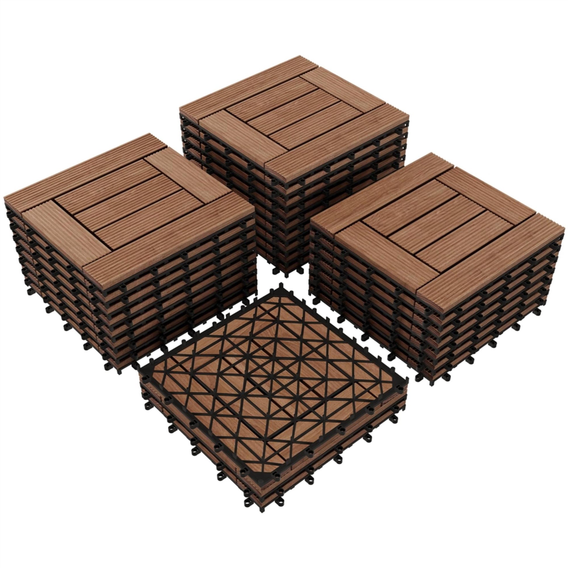 Renwick 12â€ x 12â€ Interlocking Wood Flooring Tiles for Deck, Pack of 27, Brown
