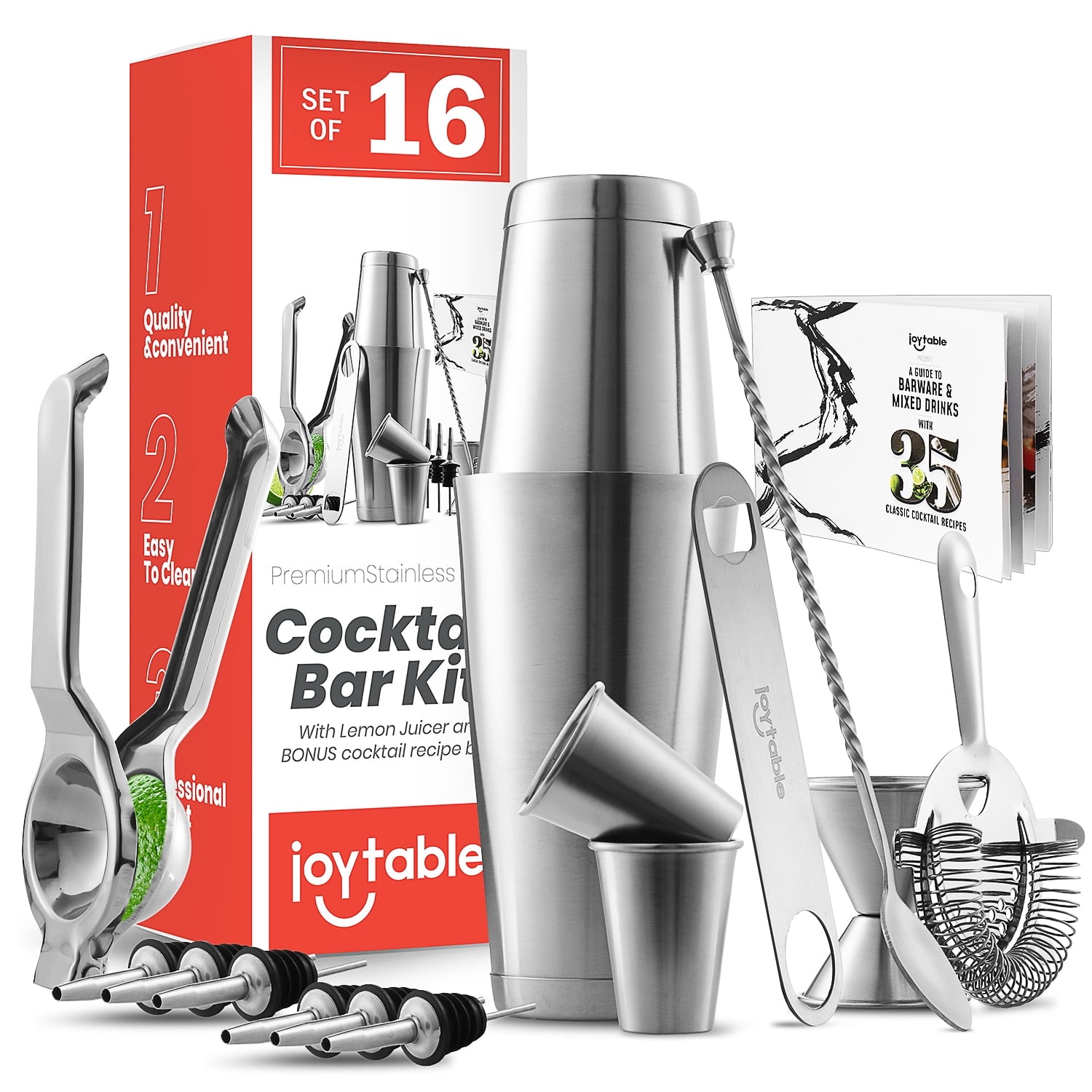 EatEx ble Kit de Barman - Herramientas de Bar Set - Kit de Juego de CÃ³cteles de 16 Pzas - Juego de Herramientas de Barman Barman Mixer Shaker Bar con Exprimidor de LimÃ³n y Excelente Libro de Recetas