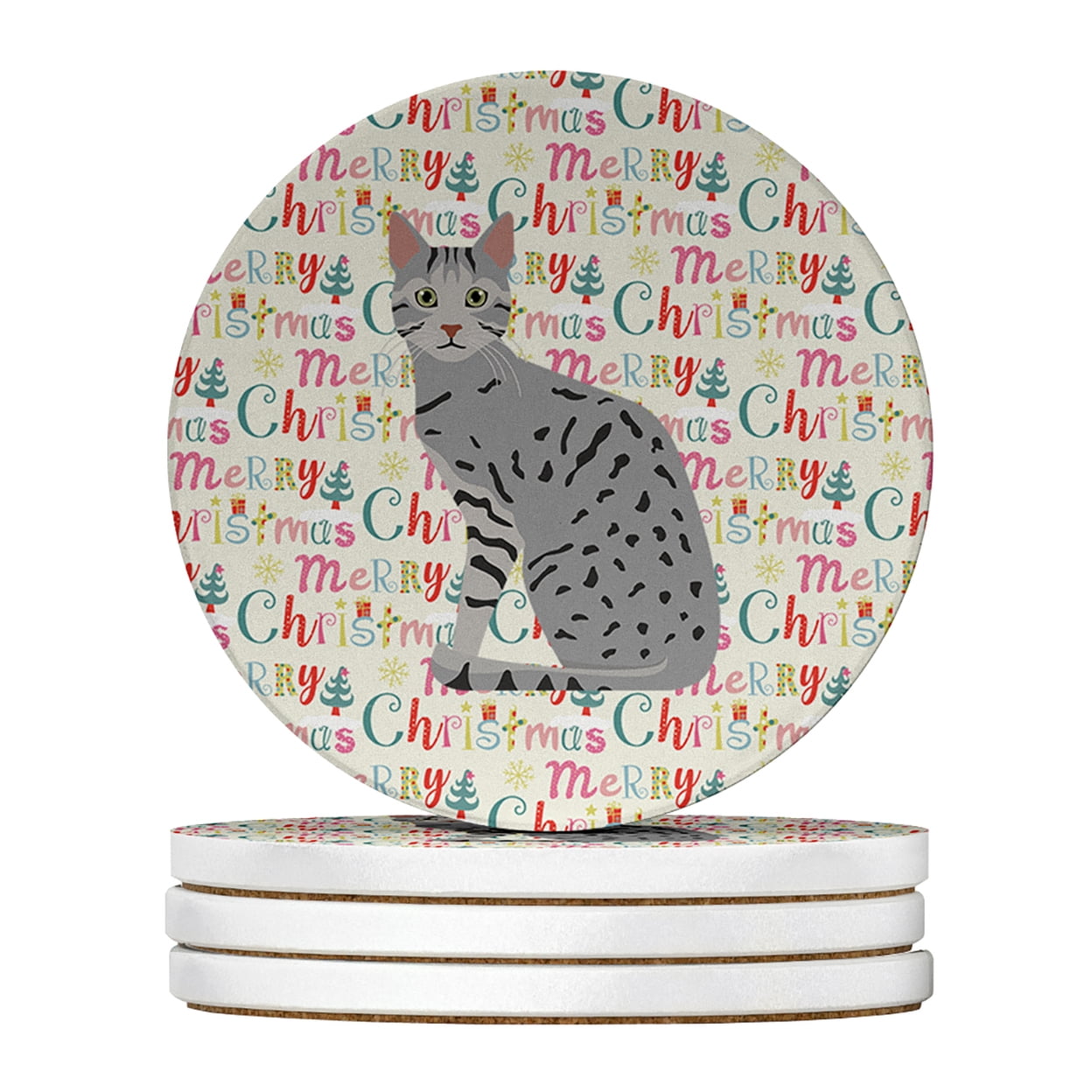 Egyptian Mau Cat Christmas Large Sandstone Coasters Pack of 4 4 in x 4 in