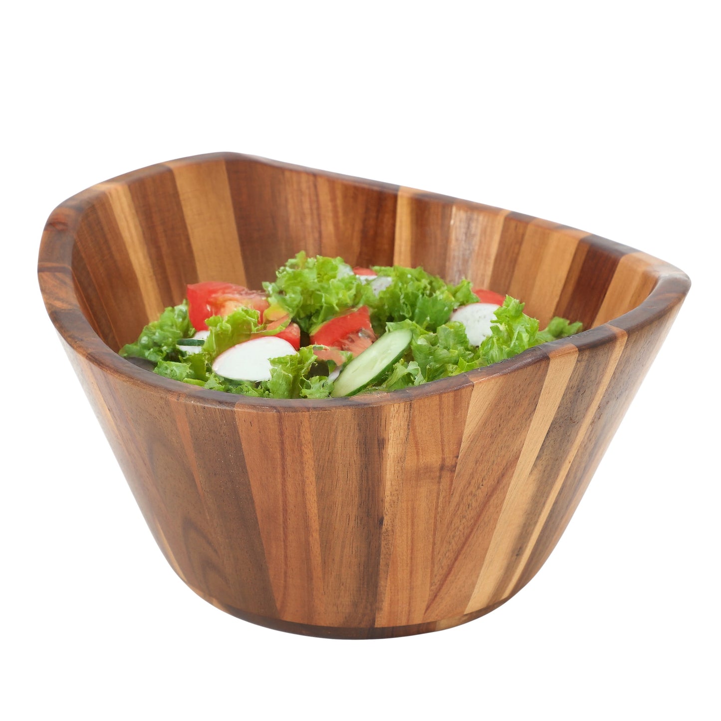 Elama 11.75 Inch Acacia Wood Deep Salad Bowl