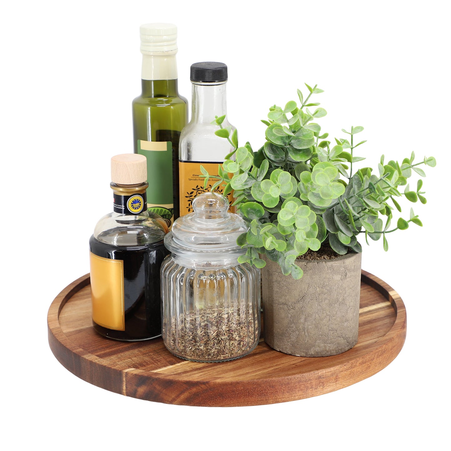Elama 12 Inch Acacia Wood Lazy Susan Tray