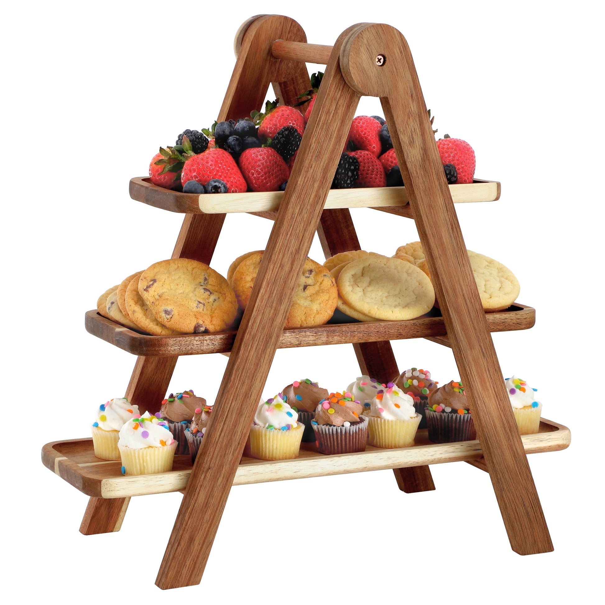 Elama Acacia Wood 3 Tiered Rectangular Ladder Tray Set