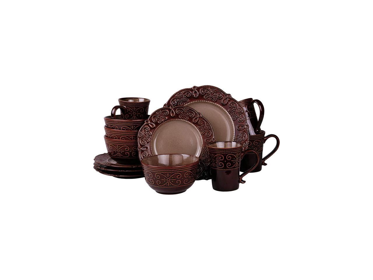 Elama Salia 16 Piece Textures Stoneware Dinnerware Set