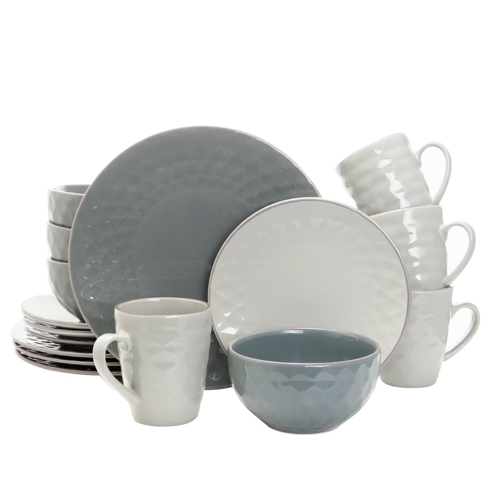 Elama Tahitian Pearl 16-Piece Dinnerware Set, Misty Blue