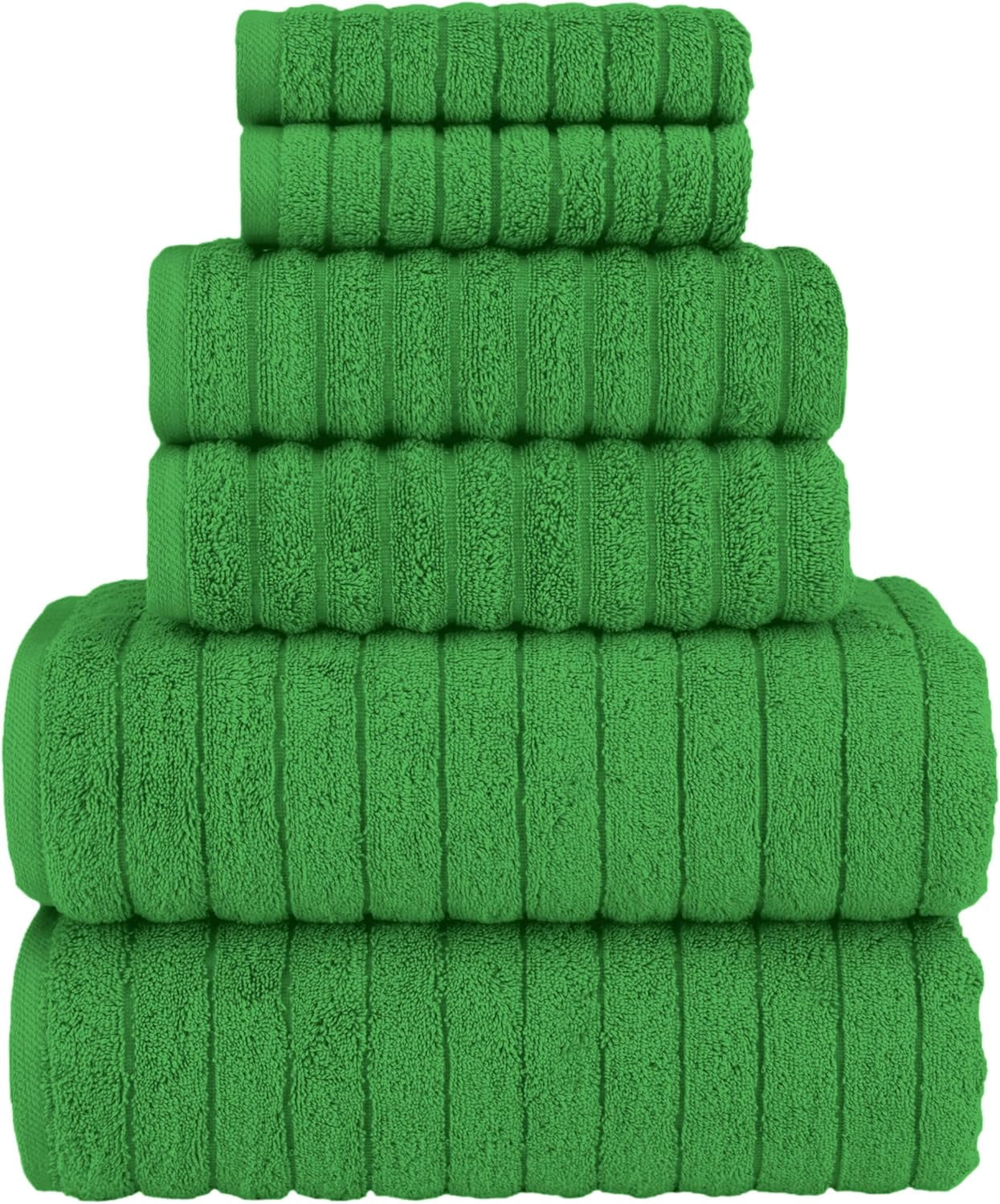 Elegant Comfort 100% Turkish Cotton Corduroy Ribbed Luxury Bath Towels 6-Piece Set, Premium Feel - Quick Dry, Highly Absorbent, Contains 2 Bath Towels, 2 Hand Towels, and 2 Washcloths, Emerald Green