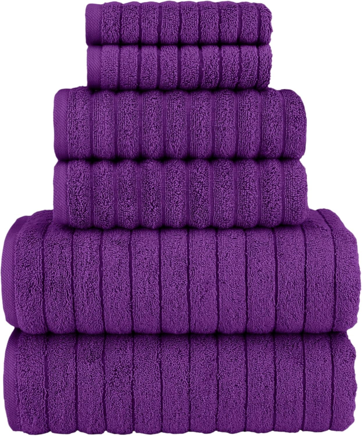 Elegant Comfort 100% Turkish Cotton Corduroy Ribbed Luxury Bath Towels 6-Piece Set, Premium Feel - Quick Dry, Highly Absorbent, Contains 2 Bath Towels, 2 Hand Towels, and 2 Washcloths, Purple