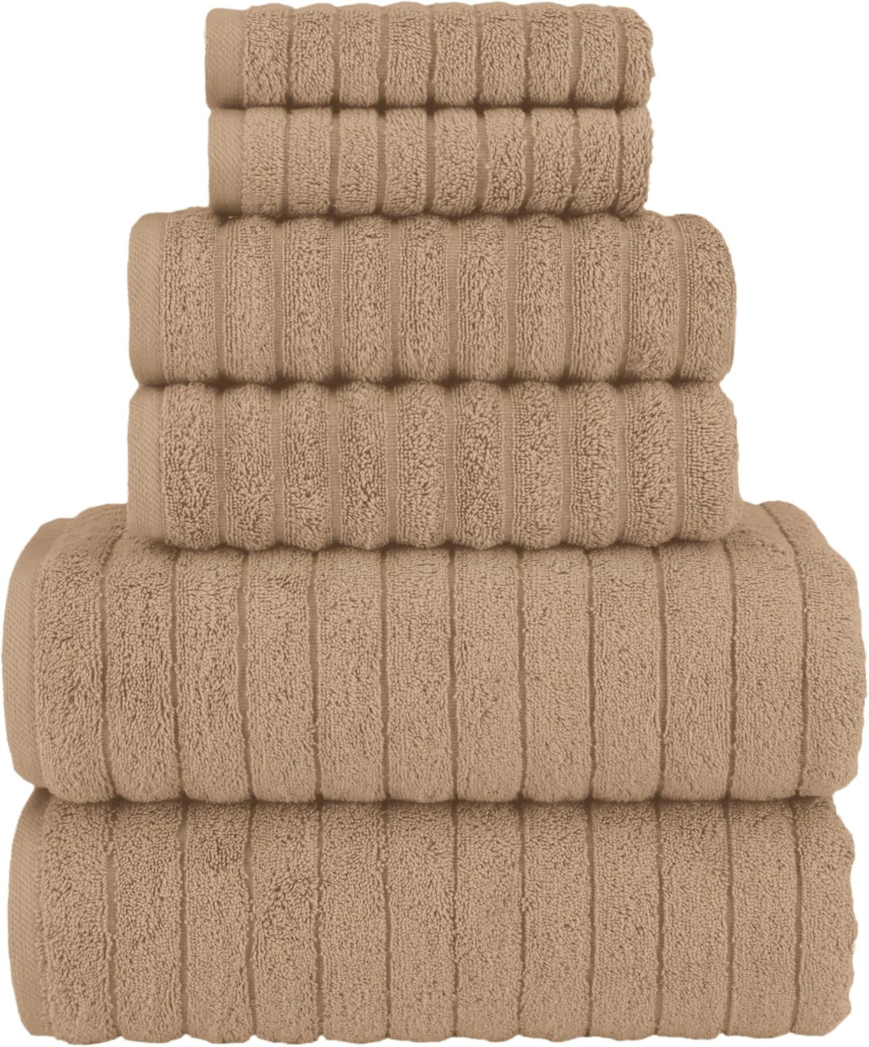 Elegant Comfort 100% Turkish Cotton Corduroy Ribbed Luxury Bath Towels 6-Piece Set, Premium Feel - Quick Dry, Highly Absorbent, Contains 2 Bath Towels, 2 Hand Towels, and 2 Washcloths, Taupe