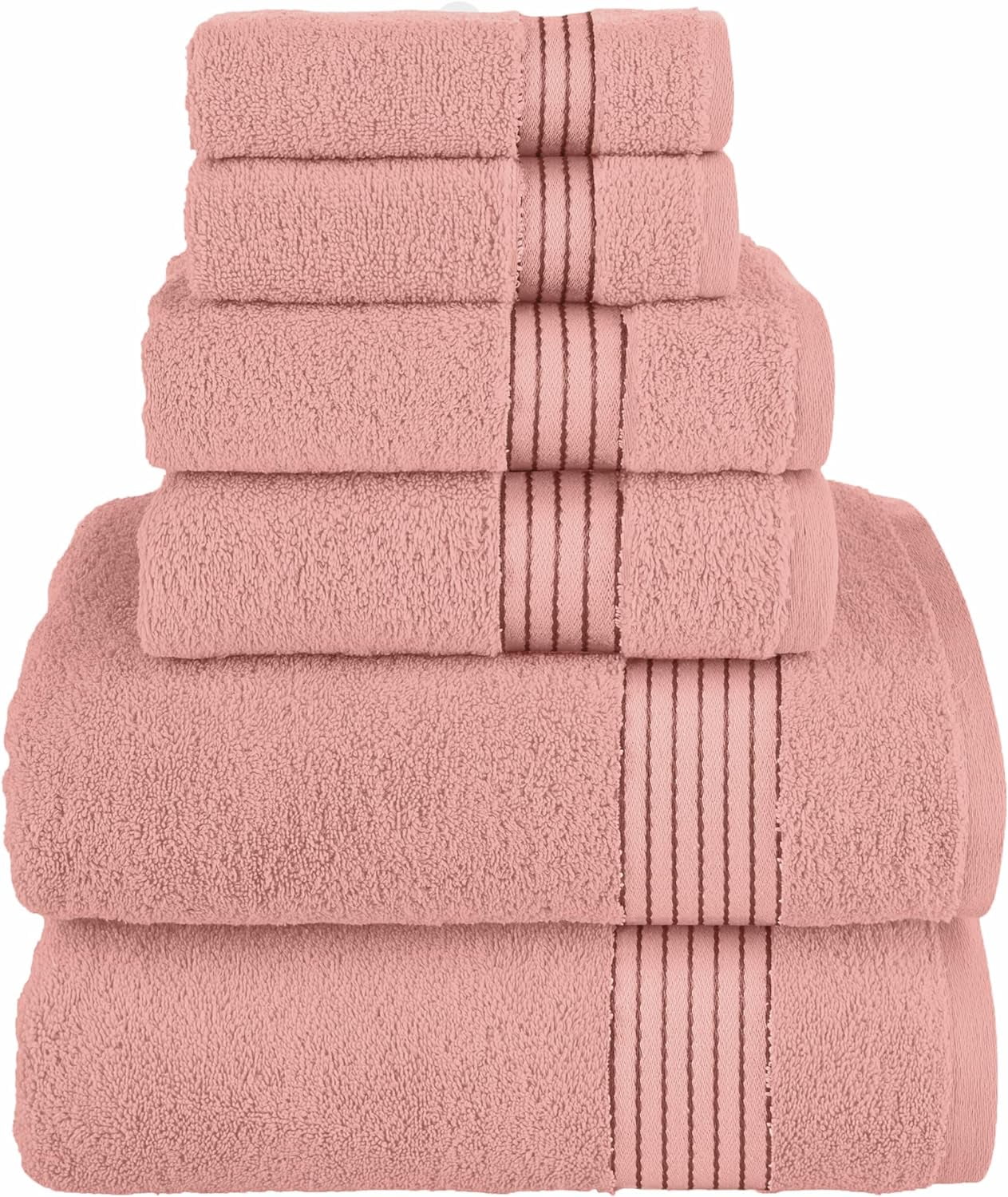 Elegant Comfort Cotton 6-Piece Towel Set, Includes 2 Washcloths, 2 Hand Towels and 2 Bath Towels, 100% Turkish Cotton - Highly Absorbent and Super Soft Towels for Bathroom, Dusty Rose