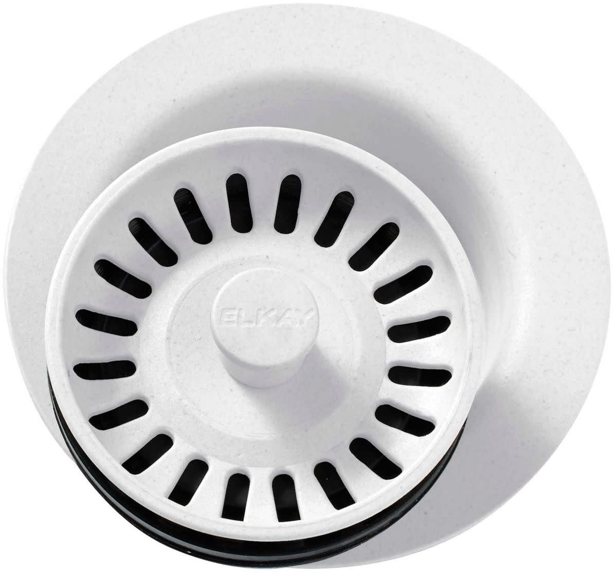Elkay LKQD35WH 3.5 in. Polymer Disposer Flange with Removable Basket Strainer & Rubber Stopper - White