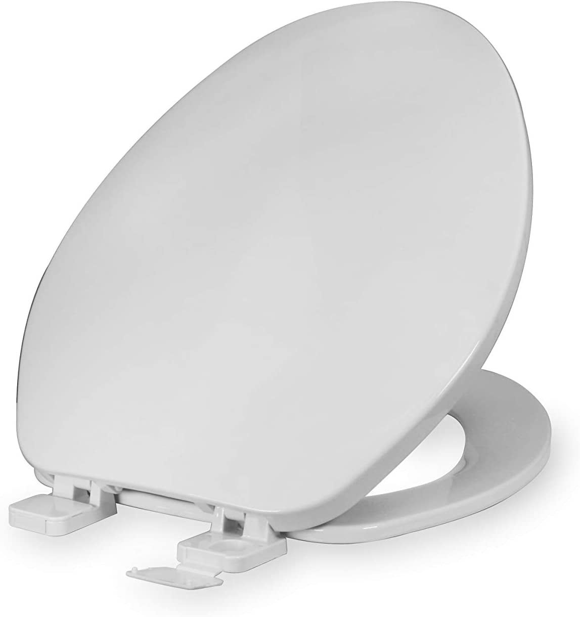 Elongted Plastic Toilet Seat with Adjustable Hinge, White