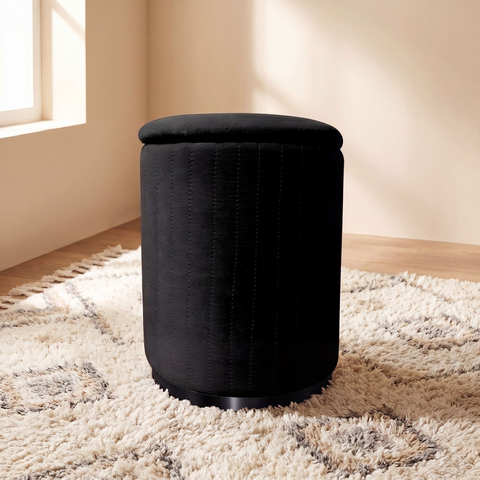 Ember Interiors Makeup Vanity Stool with Storage, Black