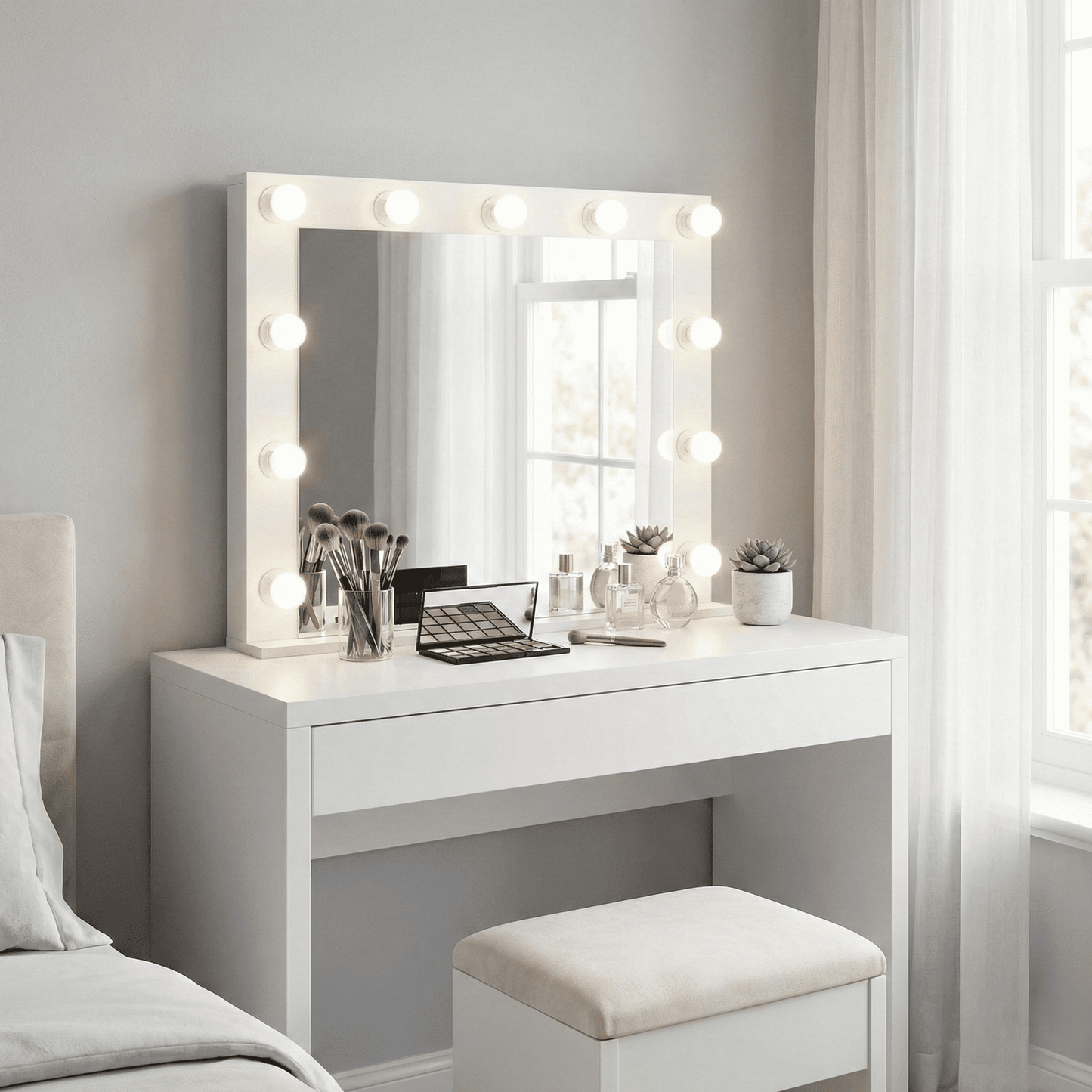 Ember Interiors Juno Bathroom Vanity Lighted Mirror with 11 Bulbs â€“ Ideal Size for Women & Teens