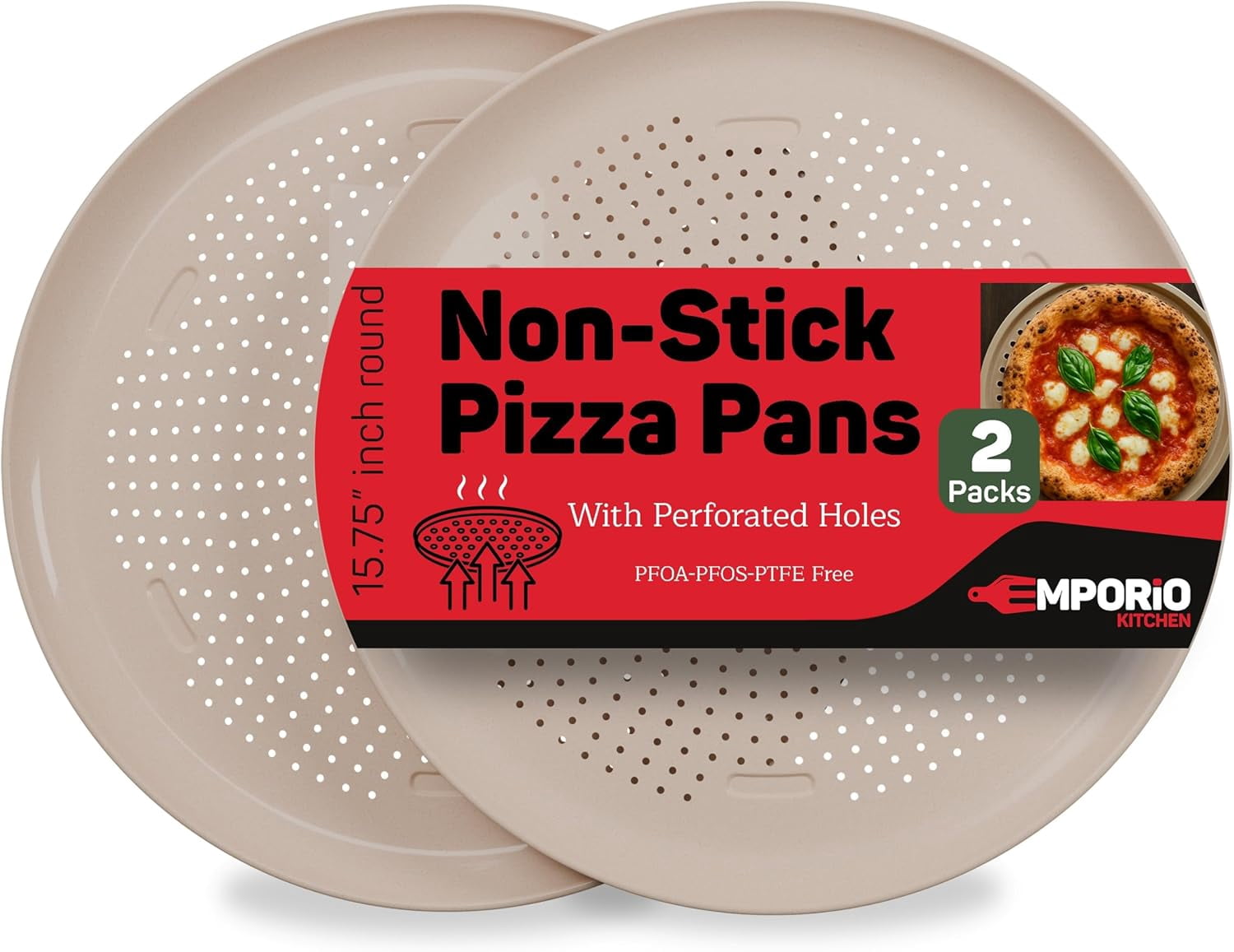 Emporio Kitchen Pizza Baking Pan - 15.75-Inch Round Perforated Carbon Steel Tray with Non-Stick Gray Marble Coating, Airflow Design, Dishwasher & Oven Safe (Up to 450Â°F), Gray