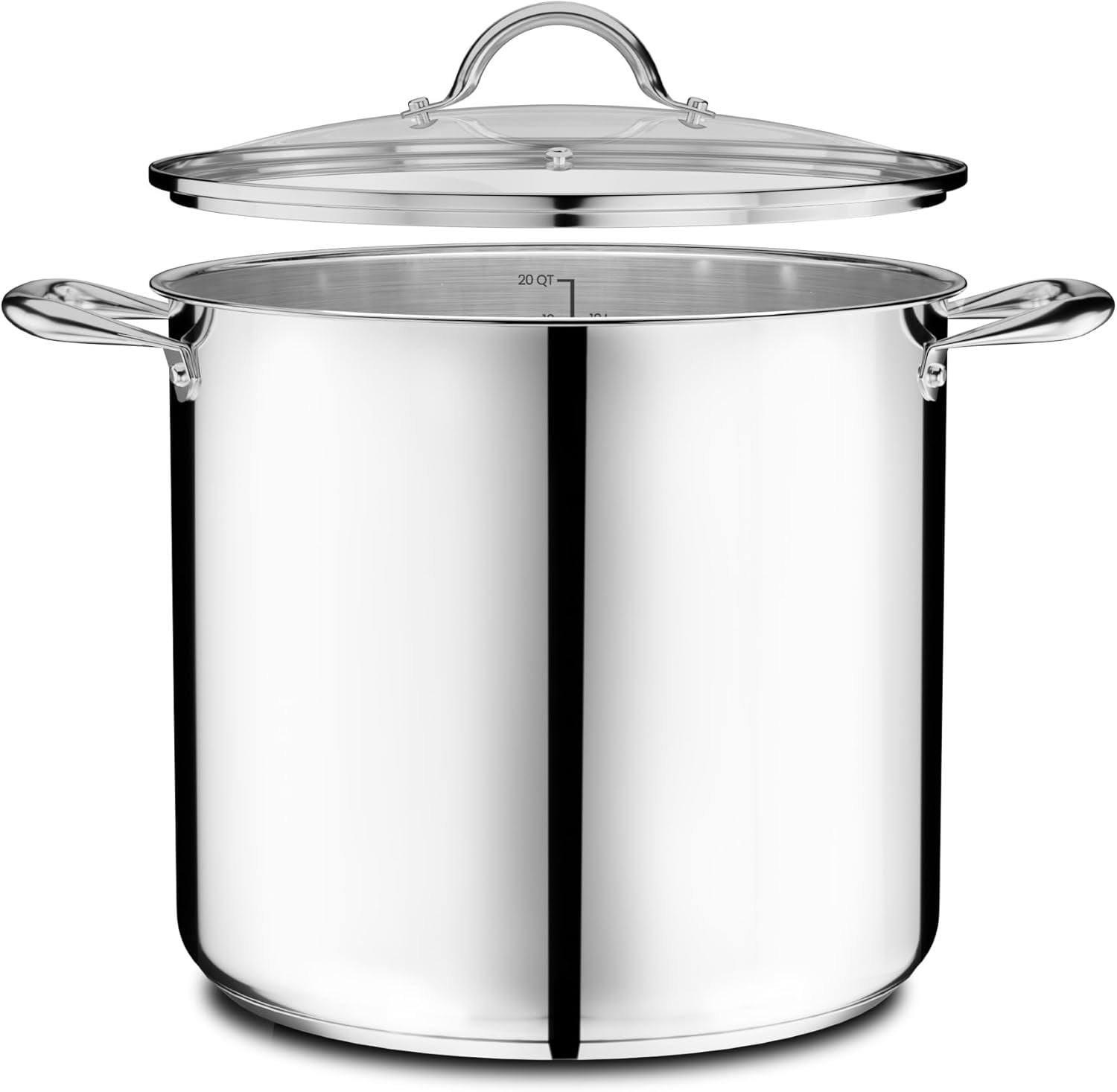 Emporio Kitchen Stainless Steel 20QT Stock Pot with Glass Lid â€“ Durable 18/0 Steel, Even-Heat Base, Riveted Handles, Oven & Stove Compatible, 500Â°F