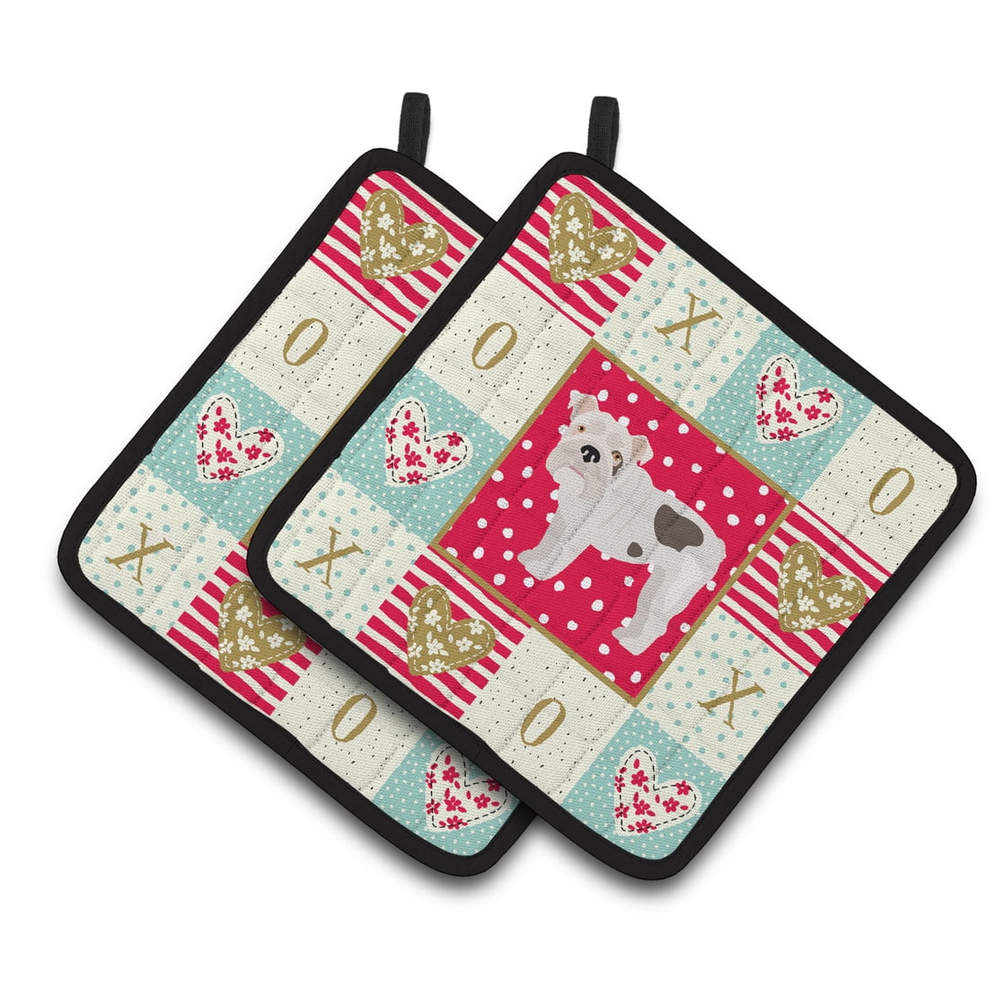 English Bulldog #2 Love Pair of Pot Holders