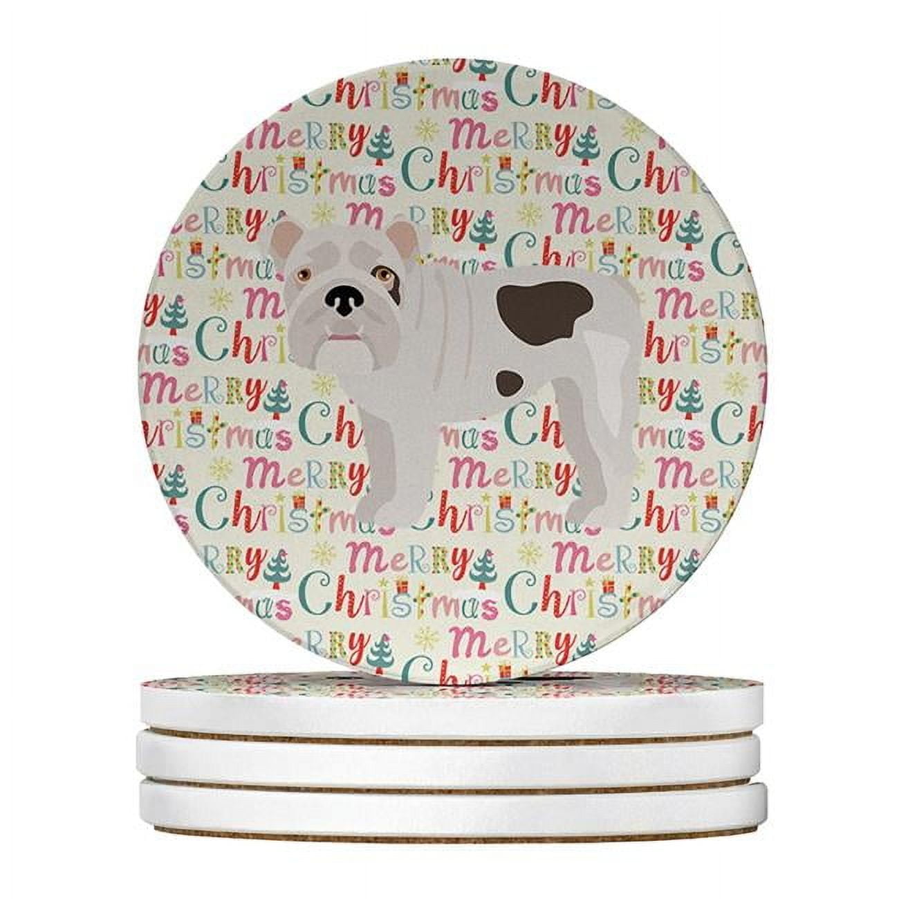 English Bulldog #2 Merry Christmas Large Sandstone Coasters Pack of 4 4 in x 4 in