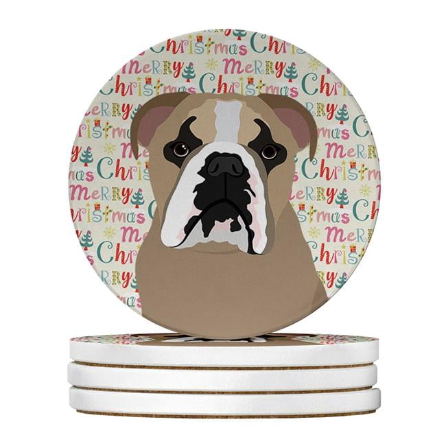 English Bulldog Lilac Tricolor Christmas Large Sandstone Coasters Pack of 4 4 in x 4 in