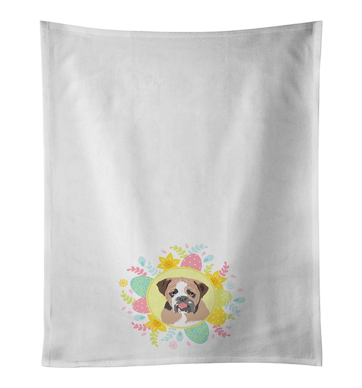 English Bulldog Tricolor #4 Easter White Kitchen Towel Set of 2 19 in x 28 in