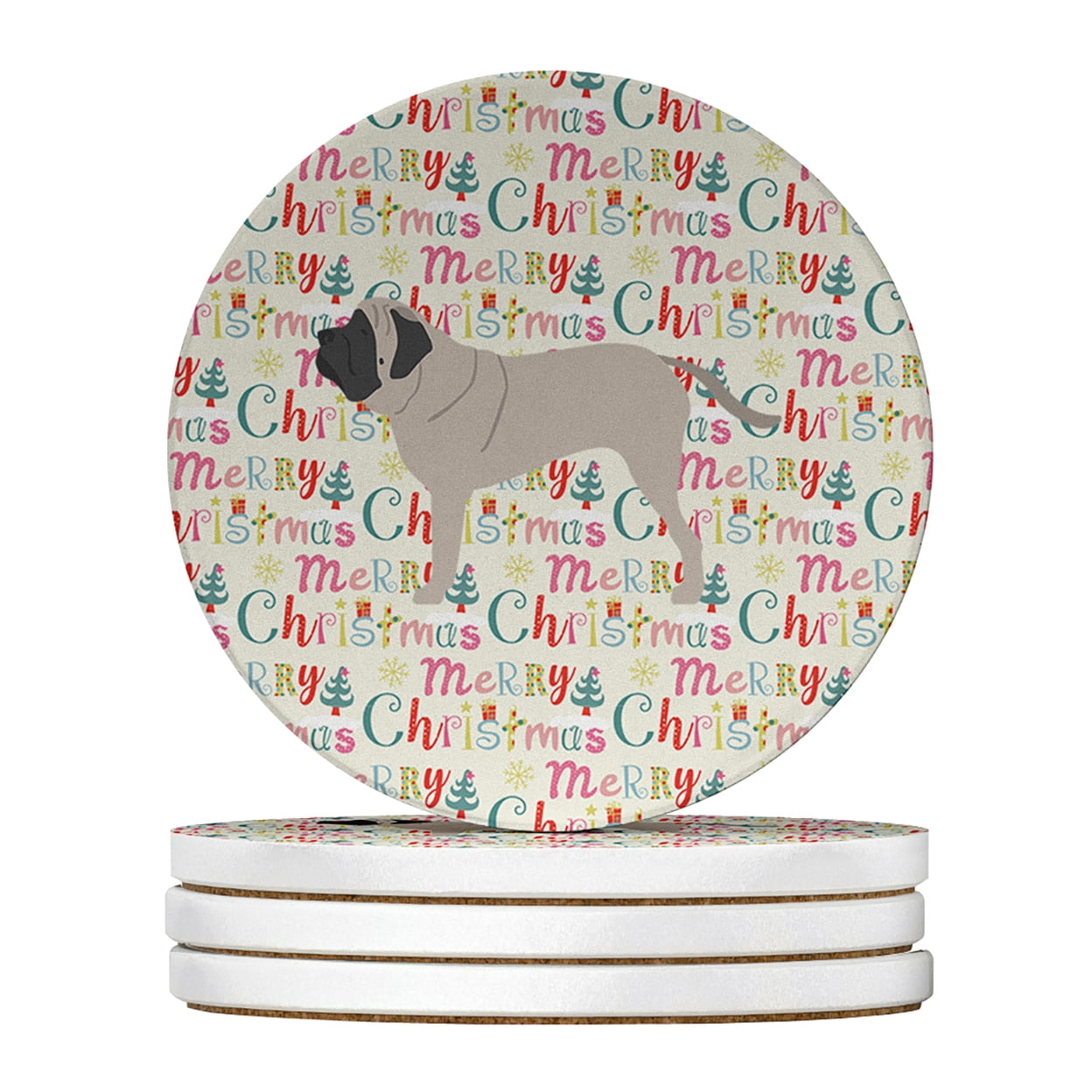 English Mastiff Merry Christmas Large Sandstone Coasters Pack of 4 4 in x 4 in