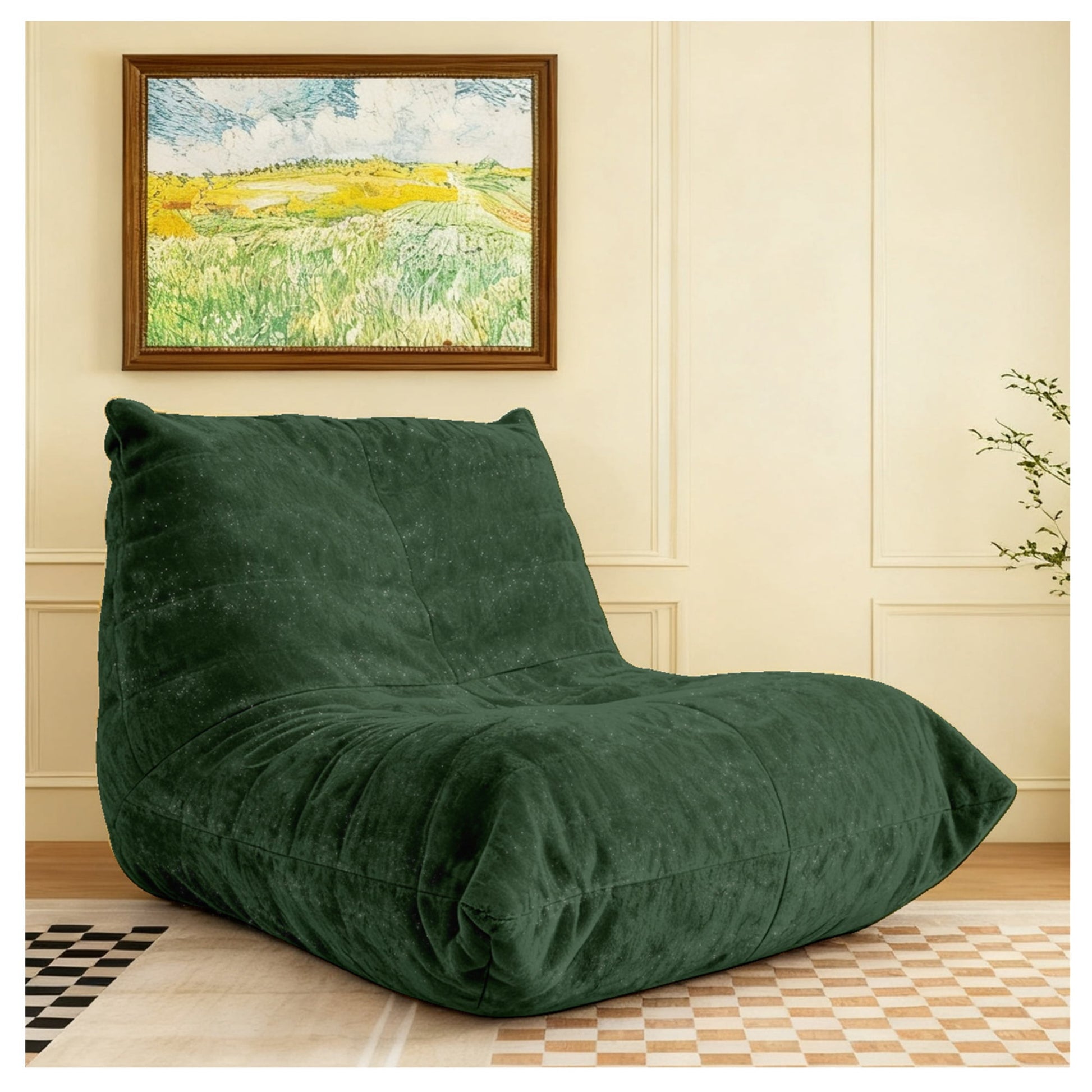 Ergonomic Bean Bag Chair with 5-Way Body Support, Oversized Floor Lounger with Shiny Chenille Fabric, Cozy Sofa for Living Room, Reading Nook, Dark Blue