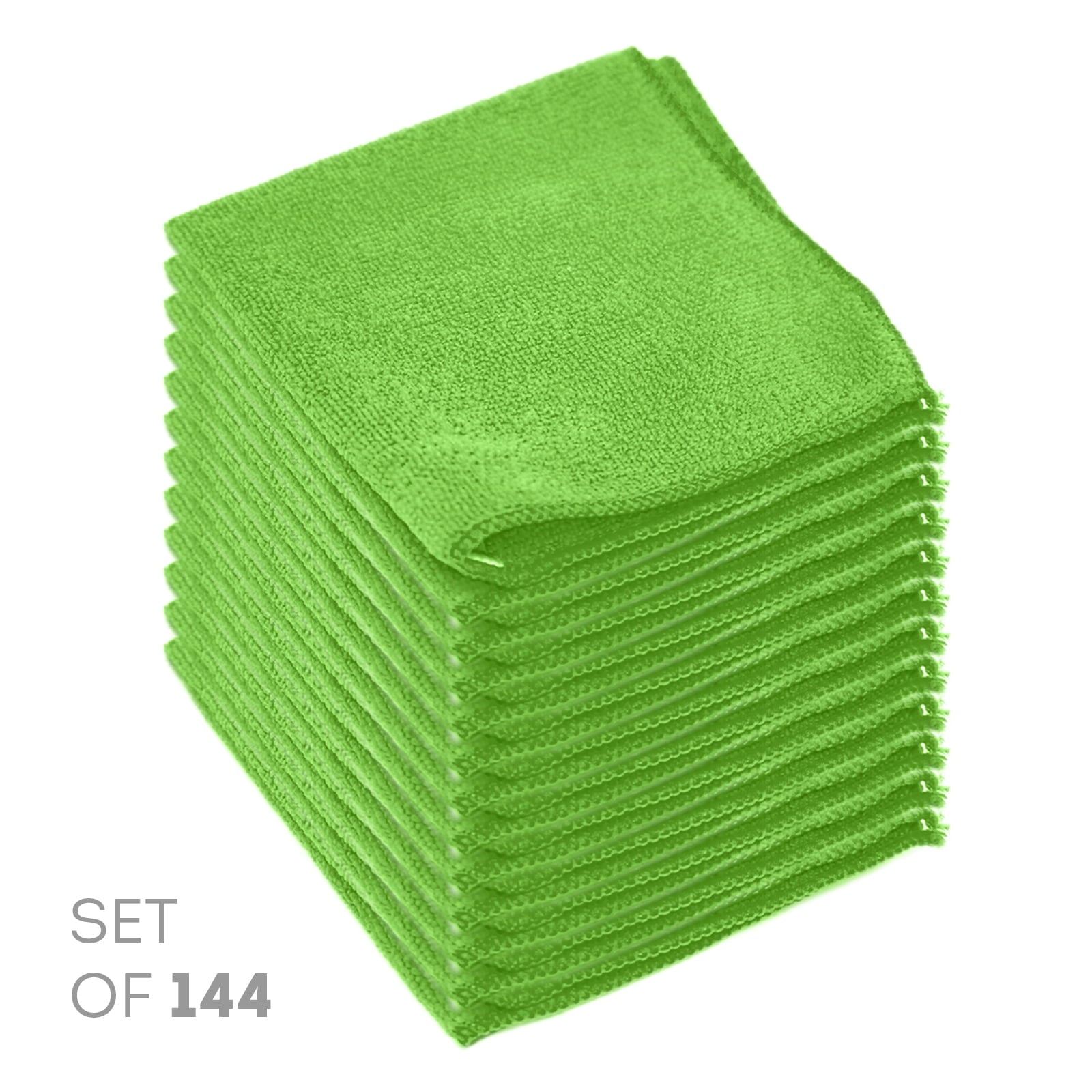 Etienne Alair Super Soft Microfiber Cleaning Cloth - Set of 144 Green Washcloths - 12 x 12 Inches