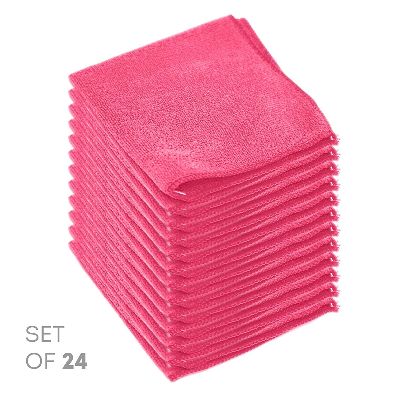 Etienne Alair Super Soft Microfiber Cleaning Cloth - Set of 24 Pink Washcloths - 12 x 12 Inches