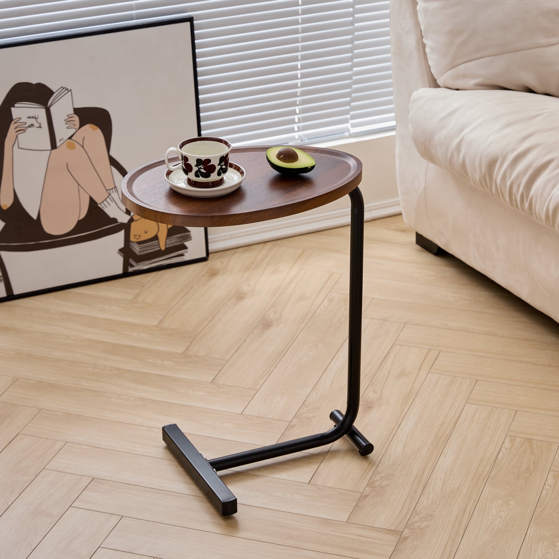 Euroco Brown C-shaped Side Table, Small Sofa Table for Living room