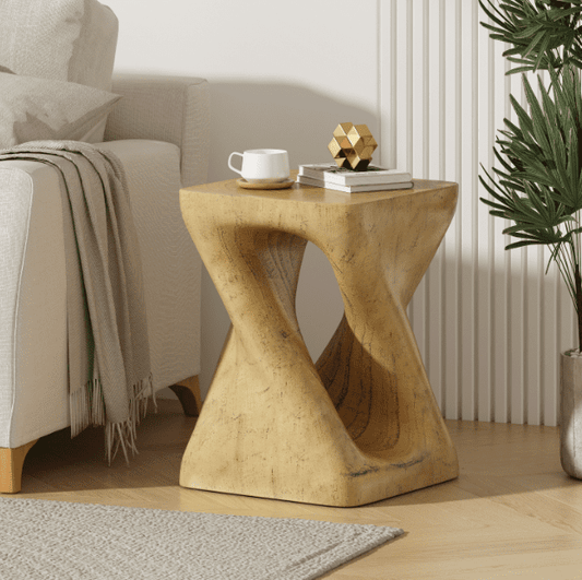 Euroco MGO Twist Shape Side Table, Wood-like texture, Natural Color
