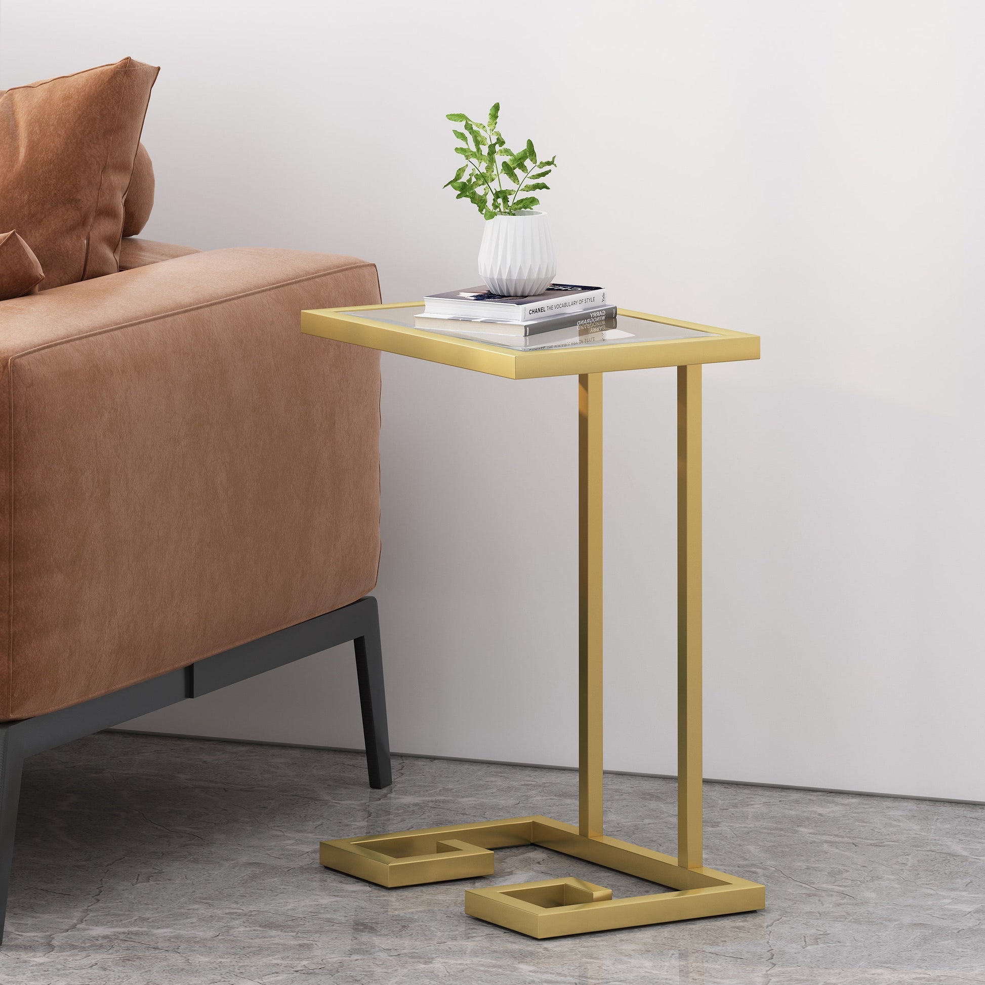 Euroco Round End Table,Modern Side Table Nightstand with Metal Frame and C-Shape Design for Small Space,Living Room, Bedroom