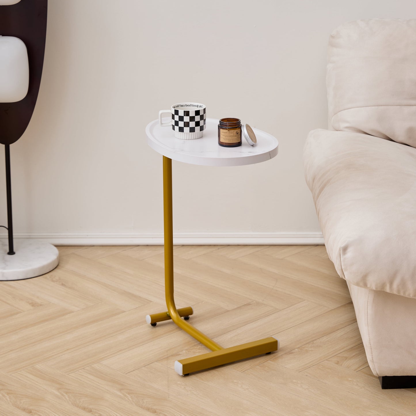 Euroco White C-shaped Side Table, Small Sofa Table for Cough, Bederoom
