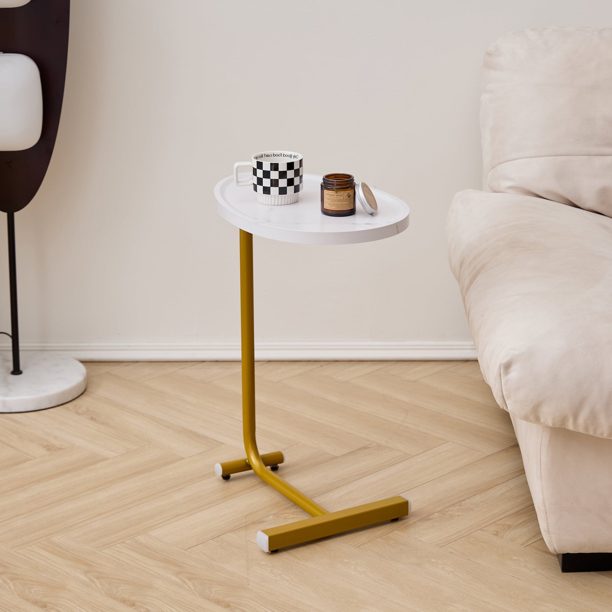 Euroco White C-shaped Side Table, Small Sofa Table for Cough, Bederoom