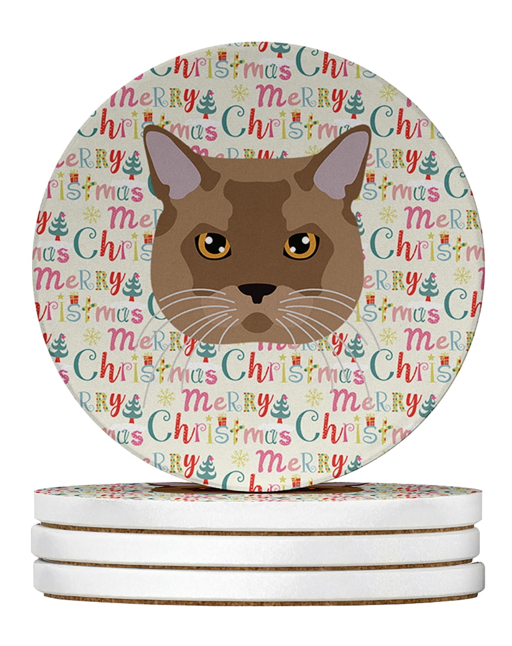 European Burmese Cat Christmas Large Sandstone Coasters Pack of 4 4 in x 4 in