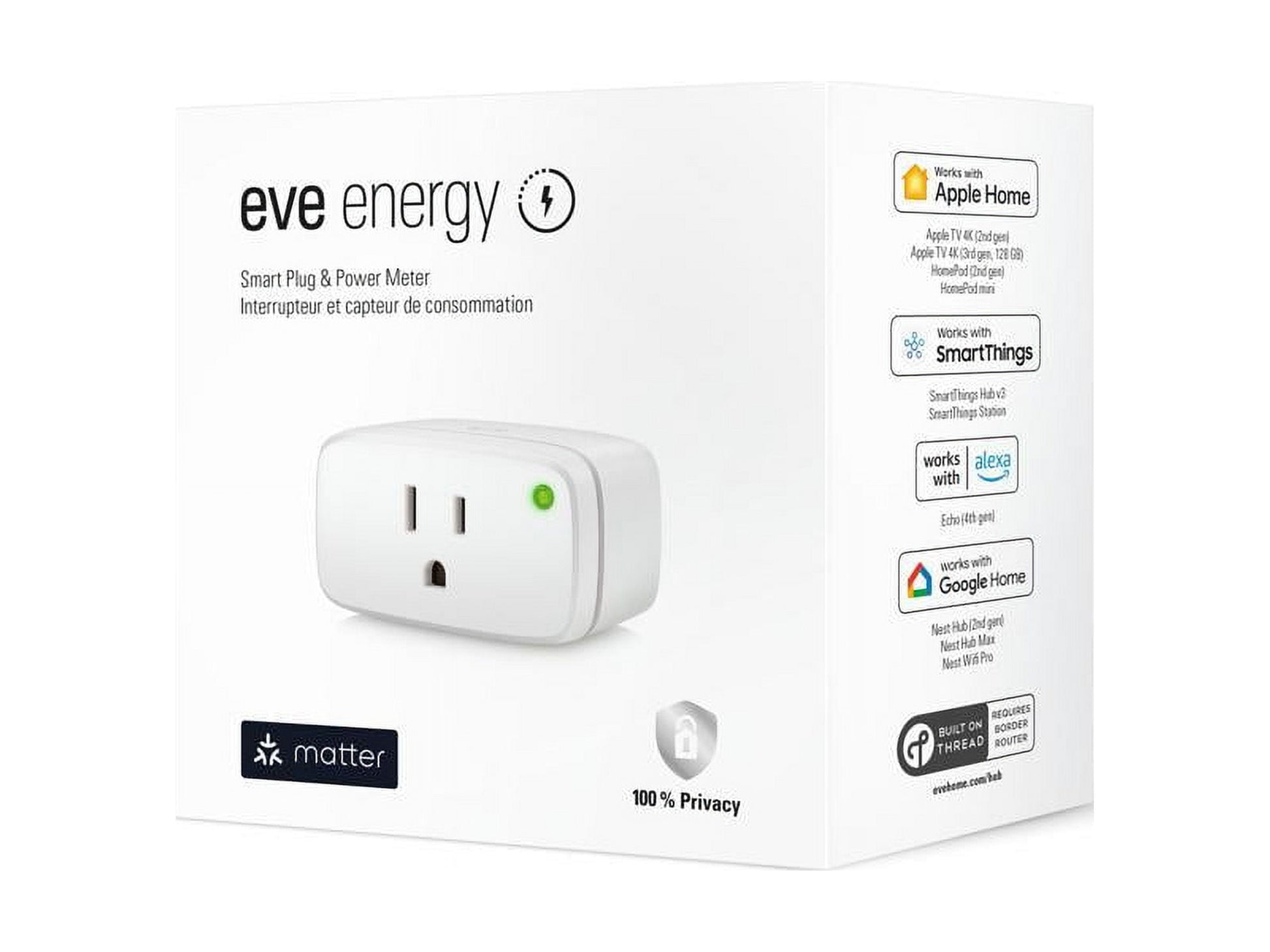 Eve Energy (Matter) - Smart Plug, App and Voice Control, 100% Privacy, Matter Over Thread, Works with Apple Home, Alexa, Google Home, SmartThings