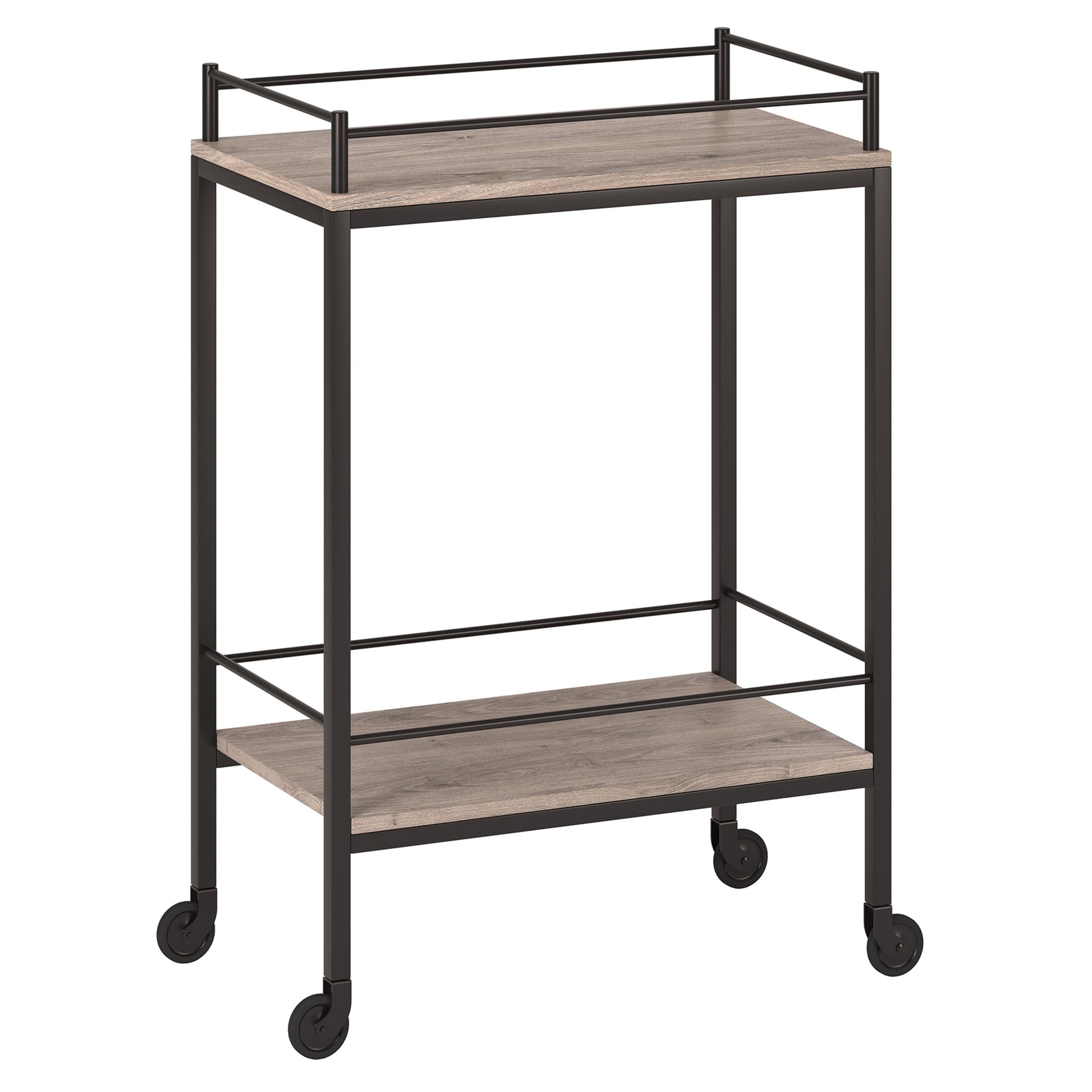 Evelyn&Zoe Barnes 23.5" Wide Rectangular Bar Cart, Antiqued Gray Oak