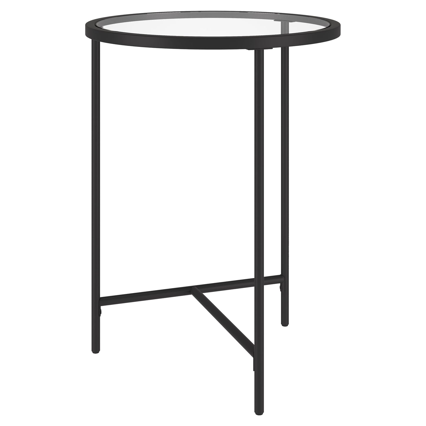 Evelyn&Zoe Berenson 18" Wide Round Side Table with Glass Top, Blackened Bronze