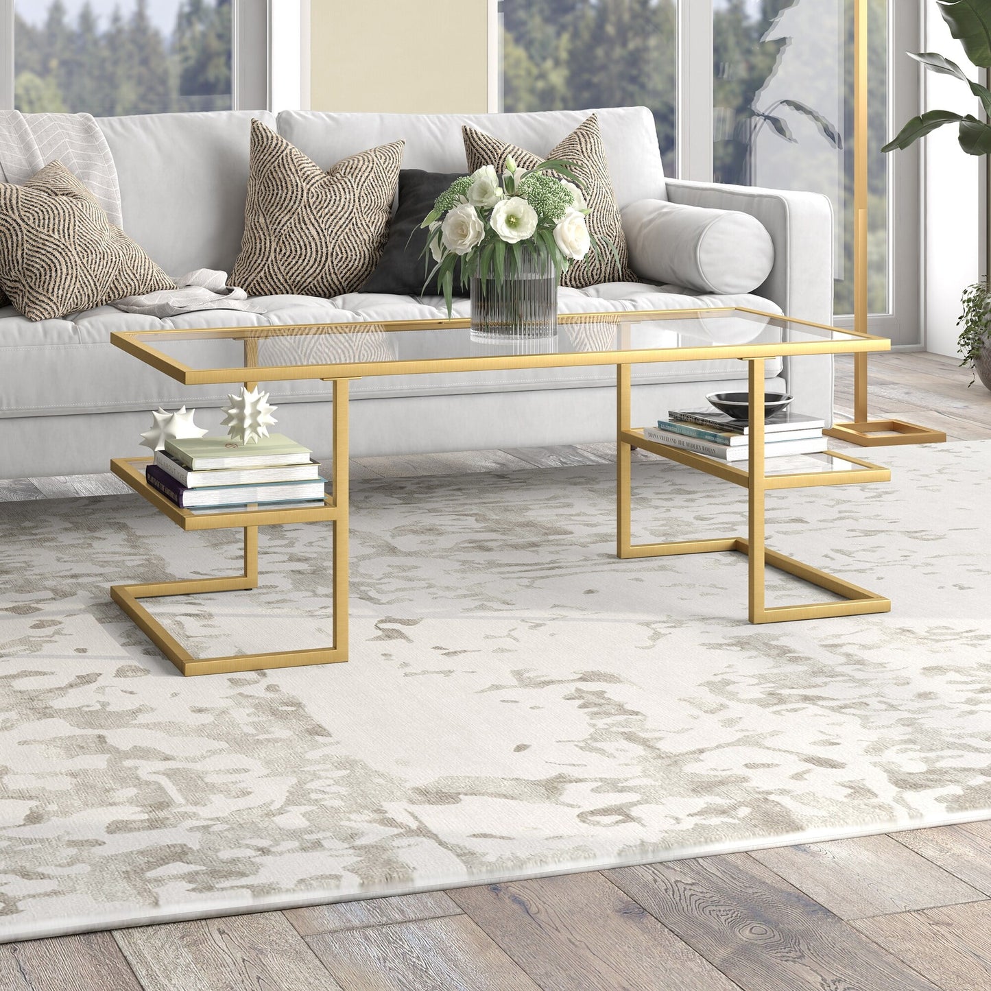 Evelyn&Zoe Circe 47" Wide Rectangular Coffee Table, Blackened Bronze