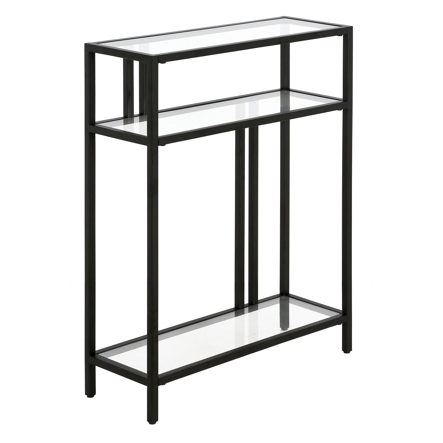 Evelyn&Zoe Cortland Mesa Consola Rectangular de 22" de Ancho con Repisas de Vidrio, Bronce Ennegrecido