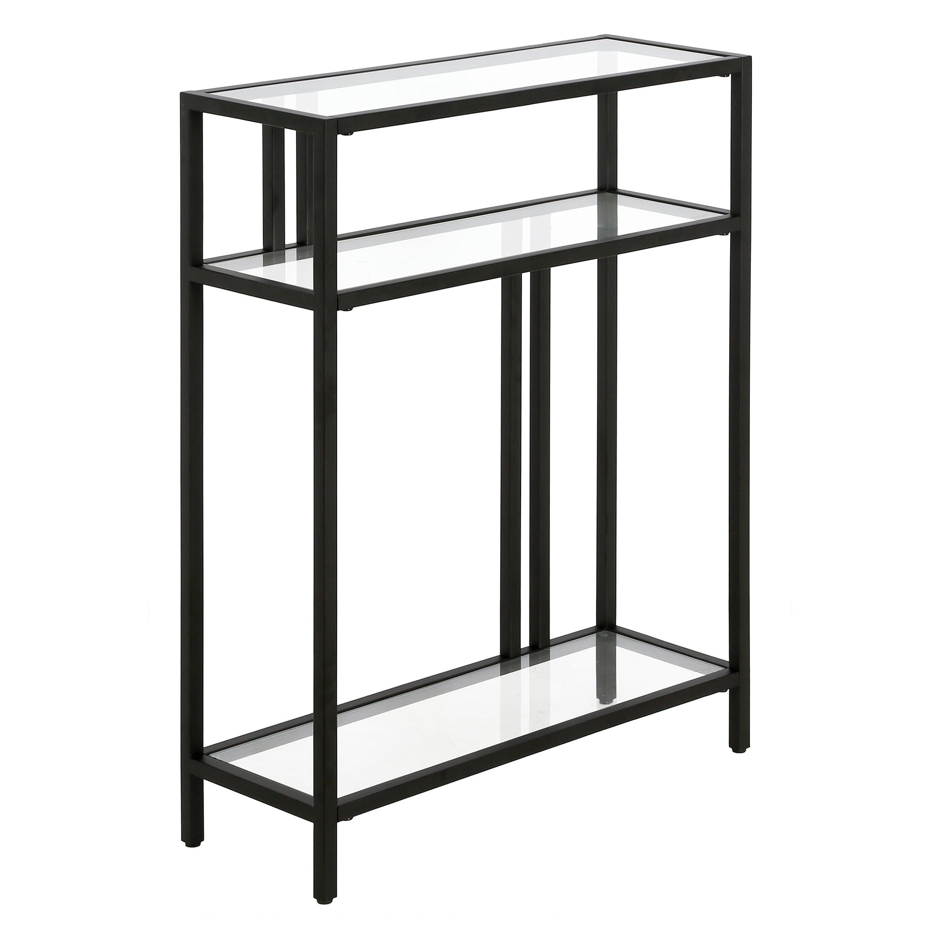 Evelyn&Zoe Cortland Mesa Consola Rectangular de 22" de Ancho con Repisas de Vidrio, Bronce Ennegrecido