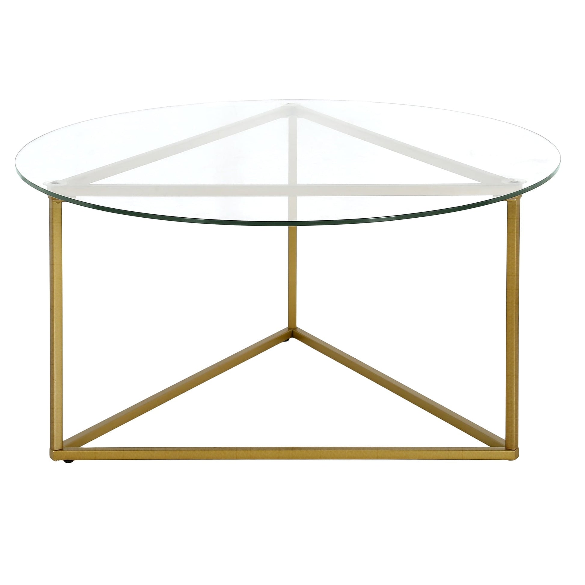 Evelyn&Zoe Jenson 35" Wide Round Coffee Table with Glass Top, Brass