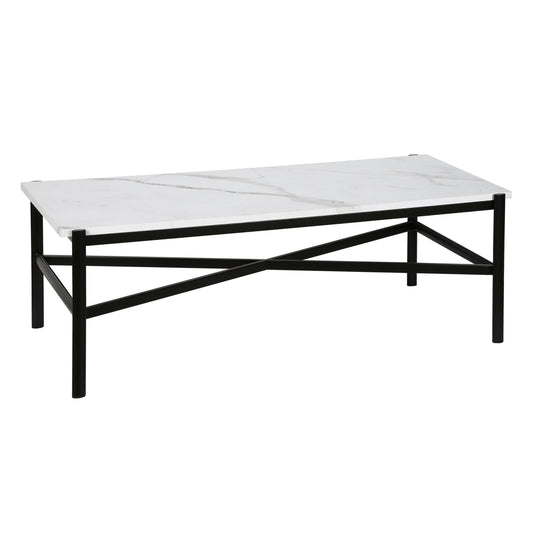 Evelyn&Zoe Metal Marble Coffee Table in Black and Bronze