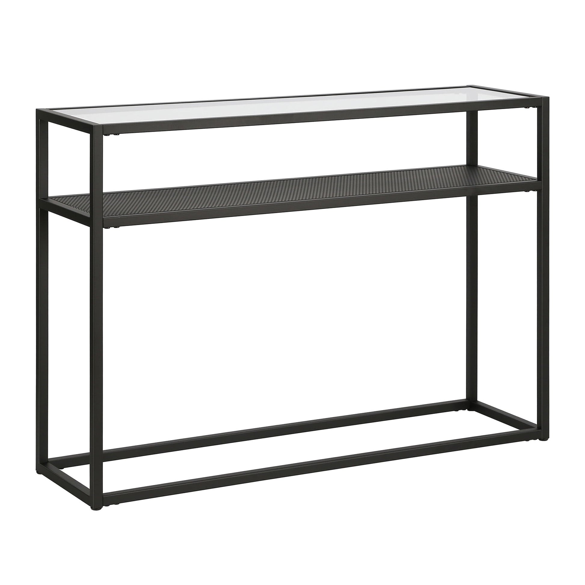 Evelyn&Zoe Nellie 42" Wide Rectangular Console Table with Metal Mesh Shelf, Blackened Bronze
