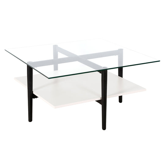 Evelyn&Zoe Otto 32" Wide Square Coffee table with White Lacquer, Blackened Bronze
