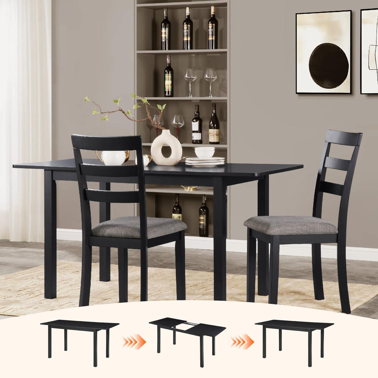 48''-59.8'' Extendable Dining Table for 4-8, Rectangular Expandable Kitchen Table with Removable Leaf for Small Spaces