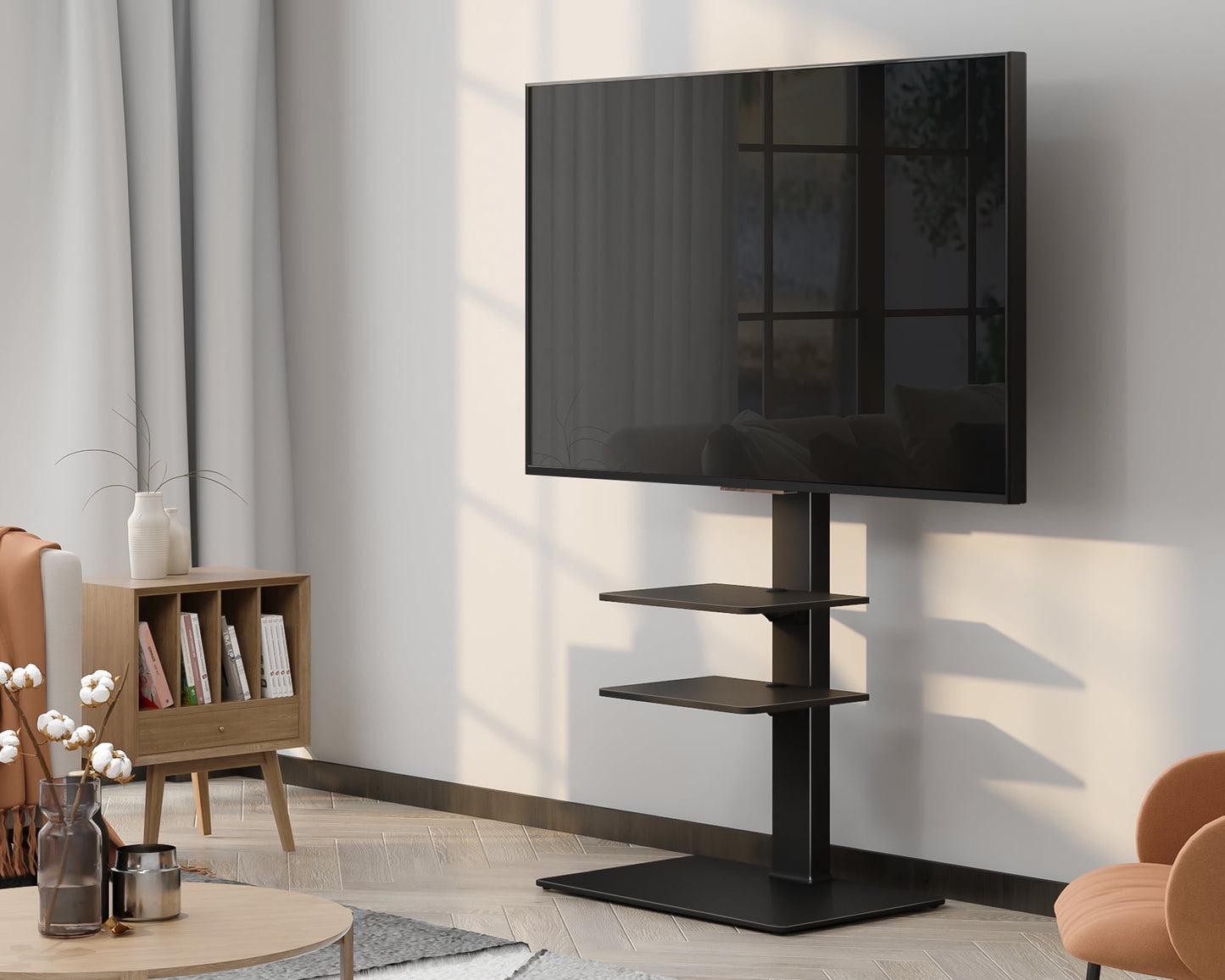 FITUEYES Floor TV Stand Mount with Swivel Bracket for TVs up to 65", Black