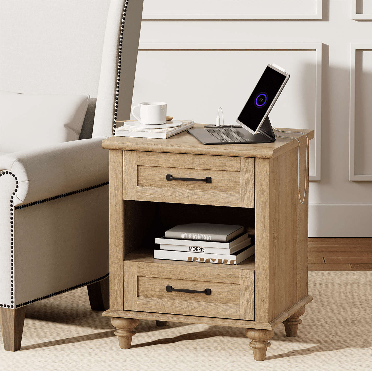 FITUEYES Indoor Medium Density Fiberboard Rectangle End Table, Oak